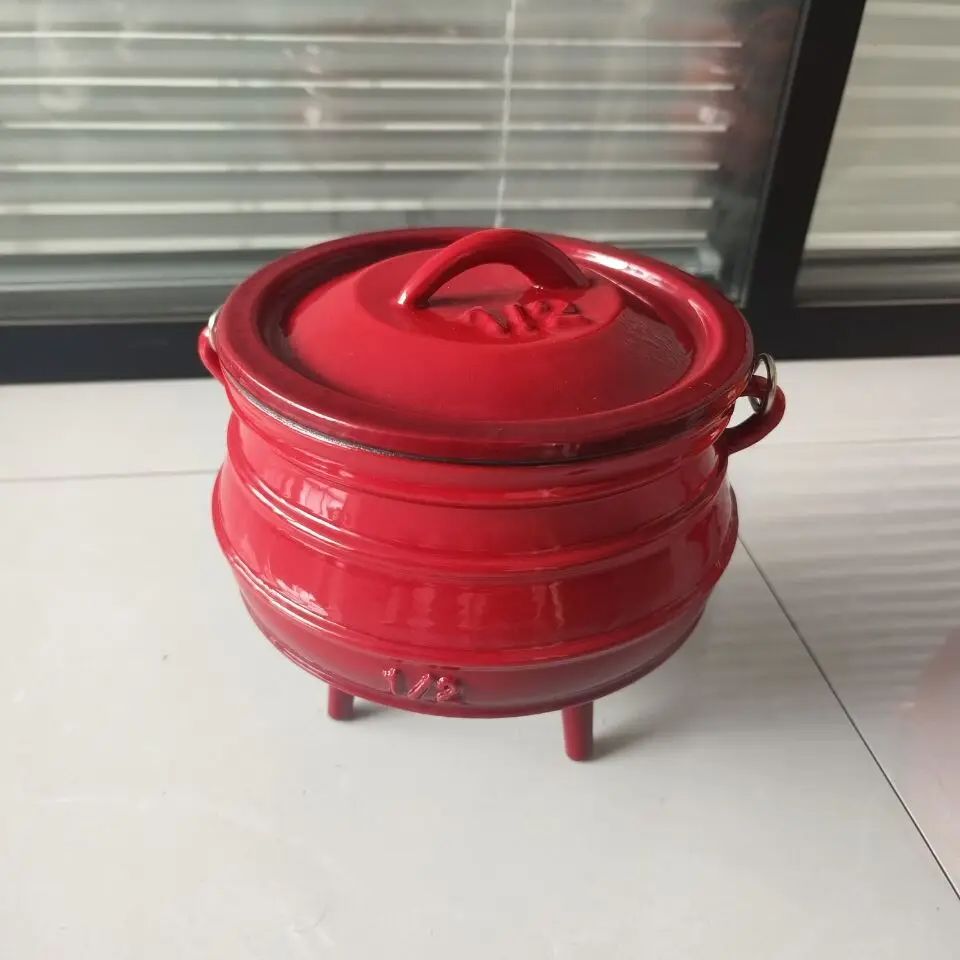 Dutch Oven Enamel - 1/2 # 鋳鉄ホーロー製ダッチオーブン、三脚付き大釜、南アフリカのポトジポット、屋外キャンプ用鋳鉄製スープポット