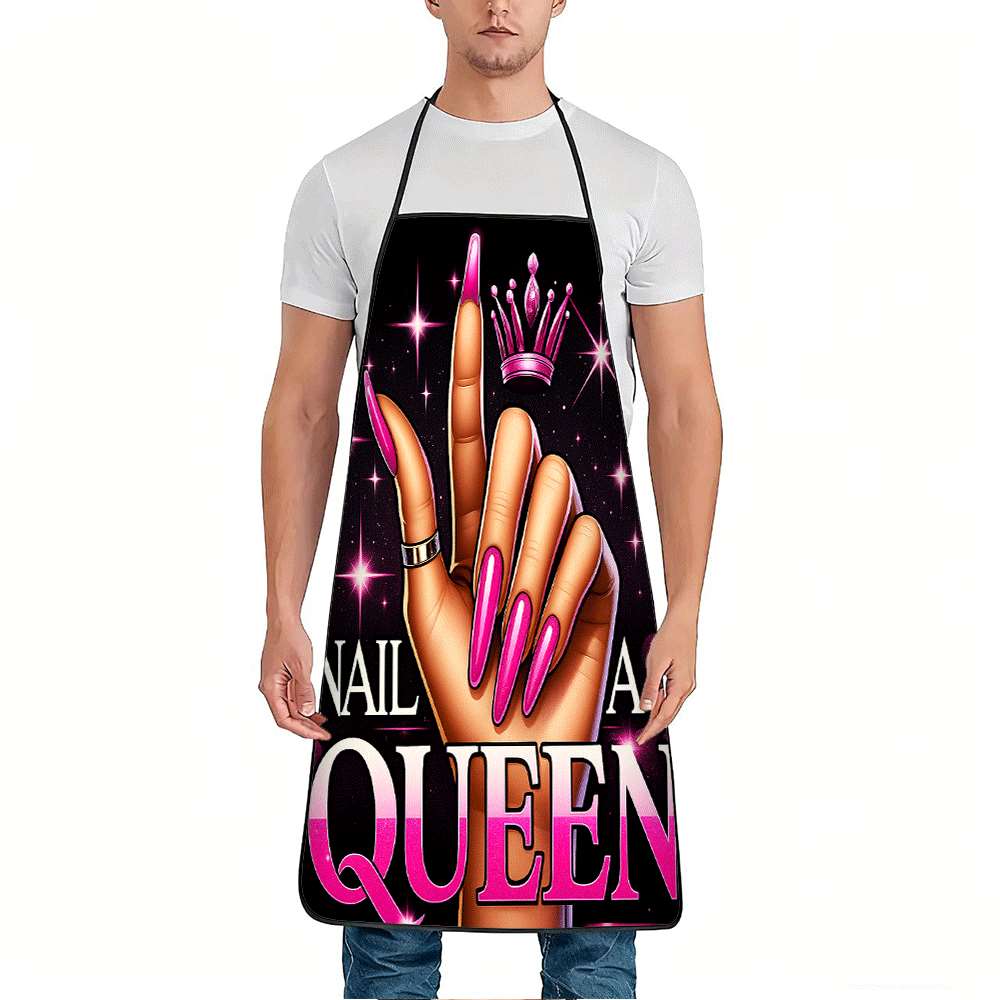 Home Cooking Queen - 1pc クイーンオブザケーキエプロン ブラック カラフルなケーキとカップケーキのプリント付き ベーキング、クッキング、キッチンパーティー、家庭用に