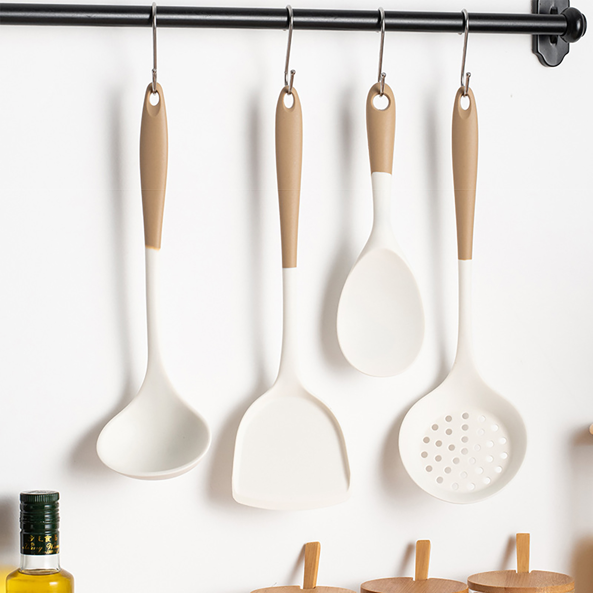 Home Cooking Cookbook - シリコンキッチン用品セット,調理器具,鍋,シャベル,漏れスプーン,スープスプーン,おたま,家庭用キッチンツール,パーティー,4個