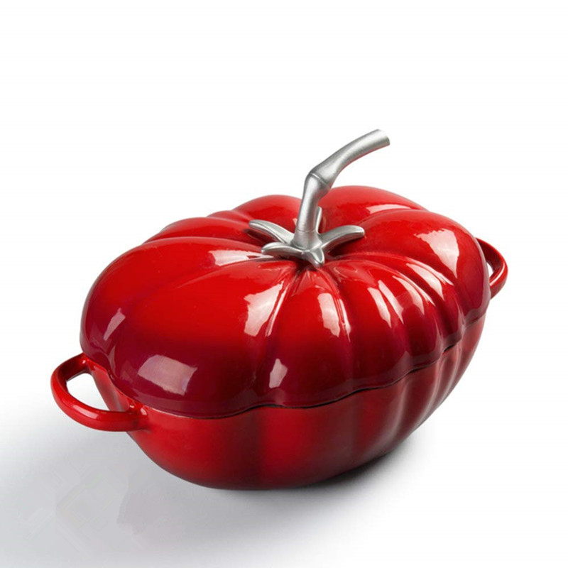 Dutch Oven Enamel - 25cm トマトエナメル鋳鉄ダッチオーブン 2.9L キャセロールディッシュ 肉や野菜の調理用 すべての熱源に対応