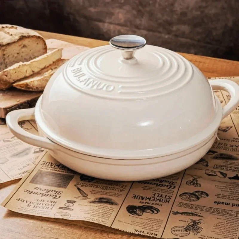 Dutch Oven Enamel - 11インチの赤いエナメル鋳鉄製パン型（蓋付き）サワードウパン用ダッチオーブン - オーブン対応キッチンベーキングディッシュ