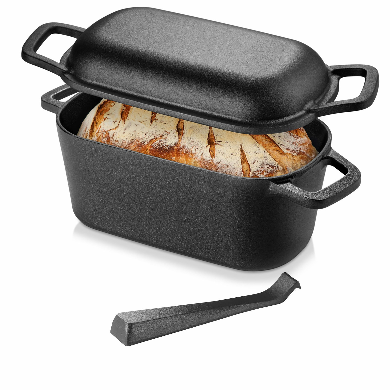 Dutch Oven Enamel - ダッチオーブン パン焼き用 サワードウパン型 2in1 鋳鉄製オーバルダッチオーブン＆スキレット 3.6クォート