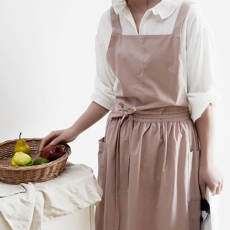 Home Cooking In Japanese - 女性コットンリネンよだれかけエプロン和風ノースリーブピナフォアホームキッチンコーヒー調理花屋エプロン防水ドレス