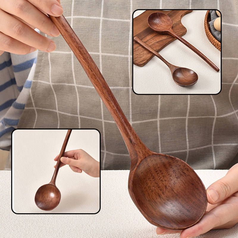 Home Cooking In Japanese - ロングハンドルラーメン木製スプーン日本キッチン調理器具食器サービングテーブルスプーン家庭用大型スープレードル
