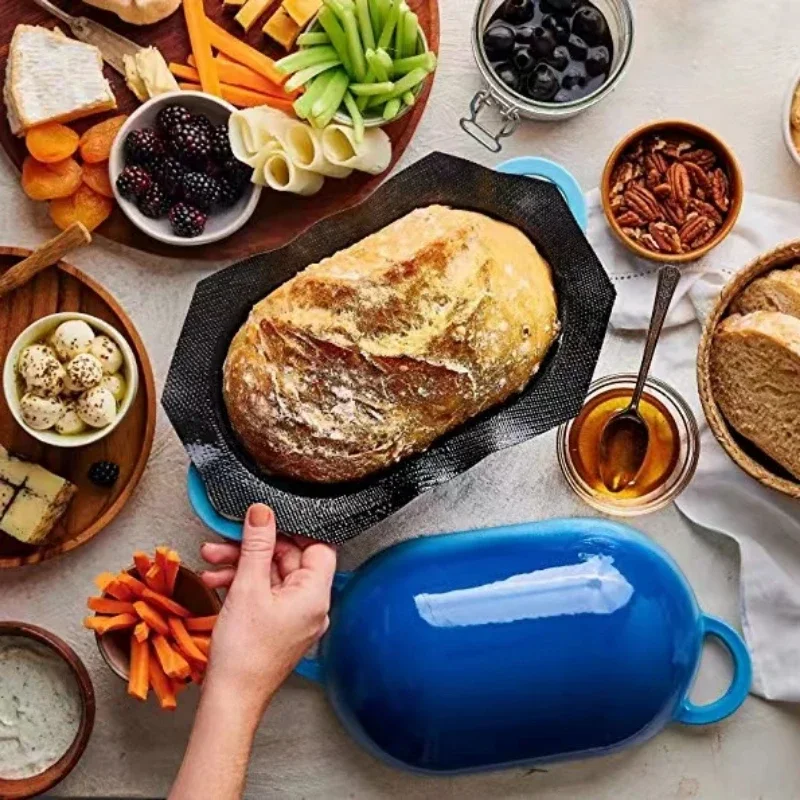Dutch Oven Enamel - Enamelcast ron dutchオーブン、頑丈な楕円形のローフパン、職人パンベーキングパン、オーブンセーフ、2 qt、2 qt
