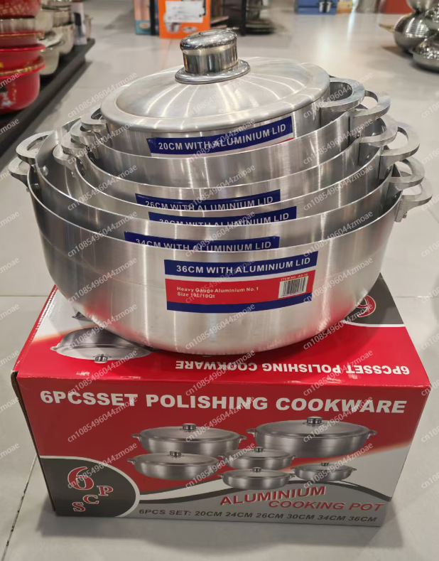 Home Cooking Cookbook - 6個入りアルミ鍋セット、厚底調理器具、蓋付き、ノンスティックソースパン、家庭用キッチン向けスープポット