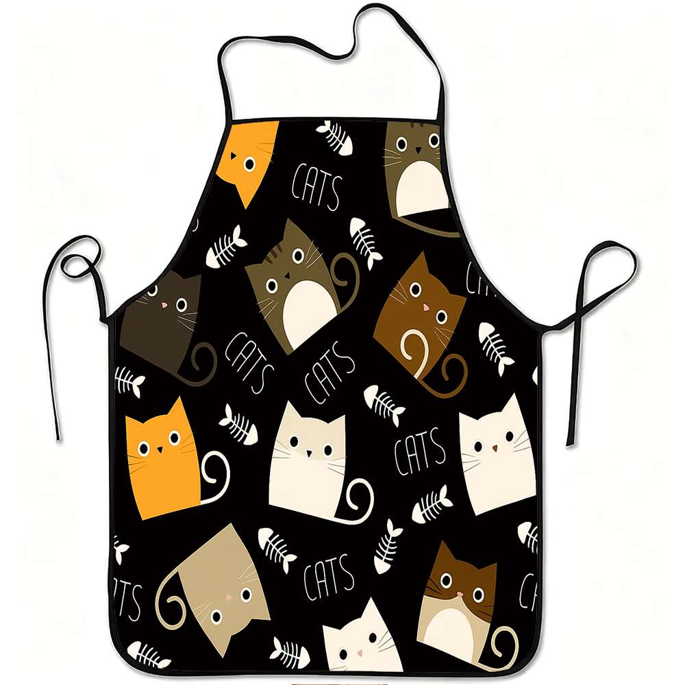 Home Cooking Ideas - 楽しい漫画風エプロン1枚、かわいい猫と魚の骨のレトロデザイン、ユニセックス、工芸、ベーキング、絵画、キッチンや家庭の掃除、家庭料理、シェフ、ウェイター、カフェ、バーベキューレストラン用エプロンに最適、21。 7× 28. 7インチ、家族や友人への完璧なホリデーギフトアイデア