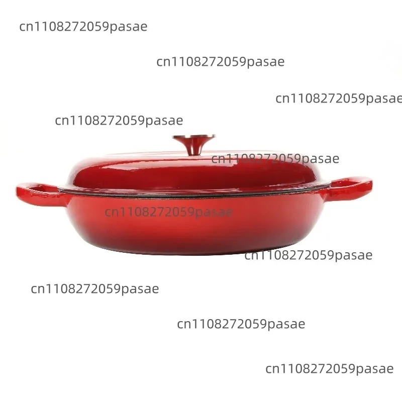 Dutch Oven Enamel - 12インチ（30cm）丸型鋳鉄ホーロー浅型キャセロールダッチオーブン（側面にループハンドル付き）