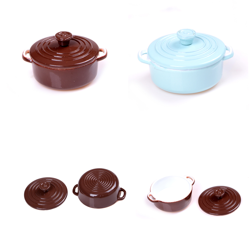 Home Cooking Set - ドールハウス用ミニチュアキッチン用品,1:12スケール,蓋付きミニポット,ドールハウス用アクセサリー,キッチンおもちゃ