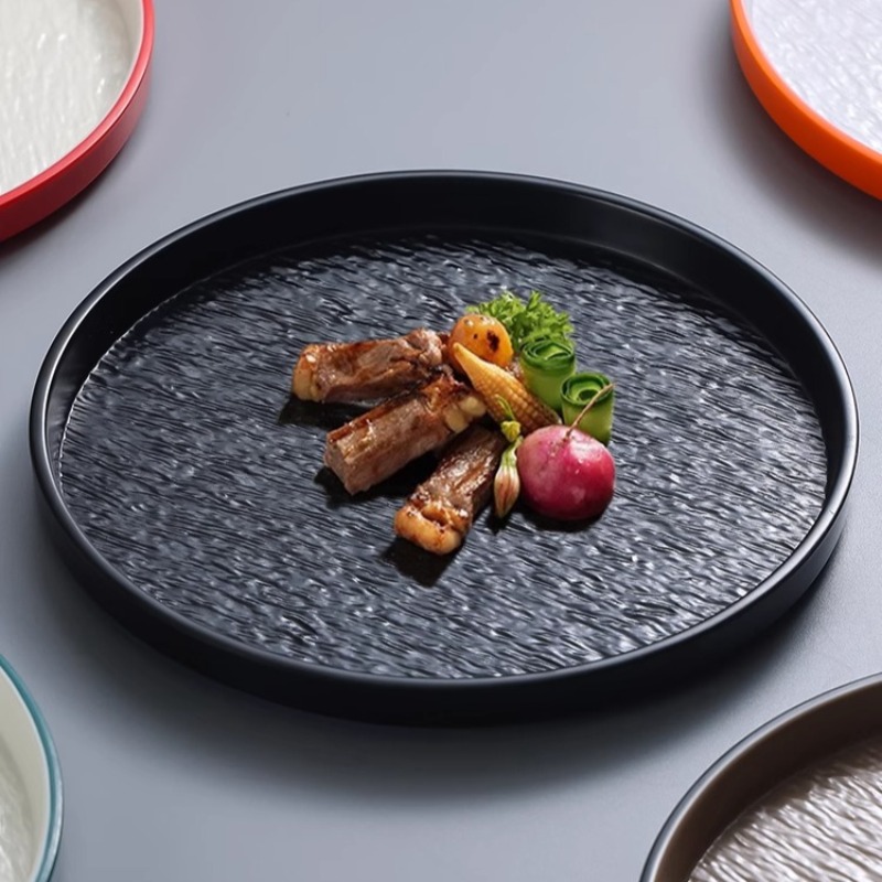 Home Cooking In Japanese - モダンなラウンドストーンメラミンステーキパスタプレート日本の焼き肉カトラリー家庭料理皿プレートキッチン用品の装飾
