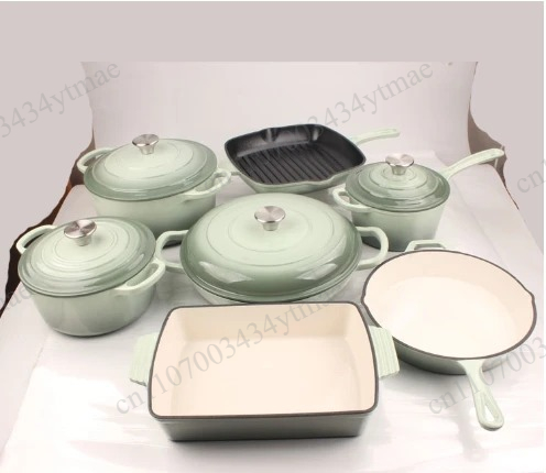 Dutch Oven Enamel - 7点セットのエナメル鋳鉄製ダッチオーブンセット、キッチンキャセロール、ストックポット、ソースパン、調理器具コレクション
