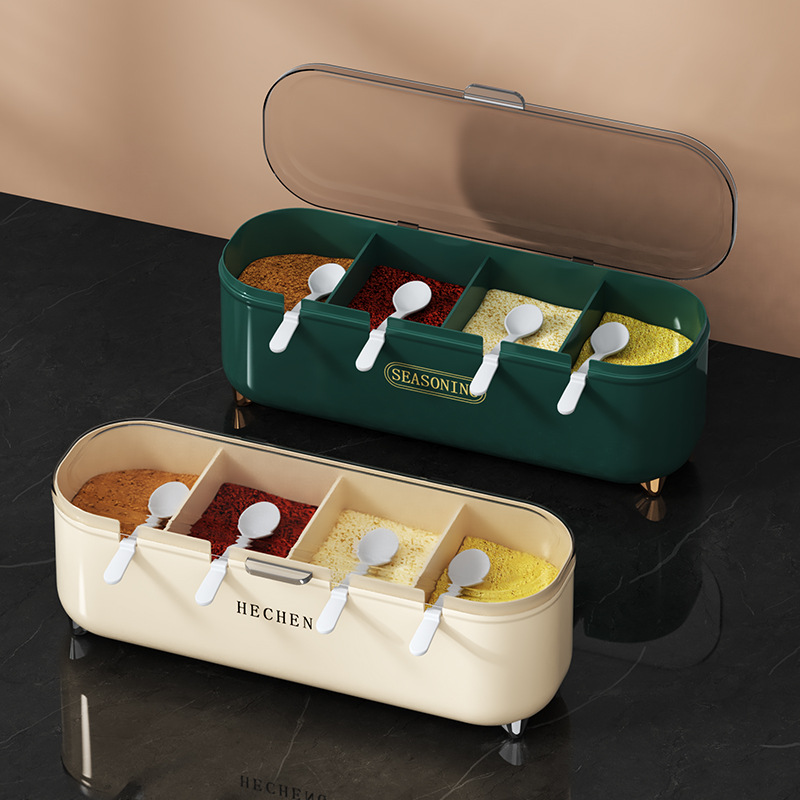 キッチン調味料ボックスセット多グリッド一体型収納塩調味料4グ - Home Cooking Set のレビューと価格