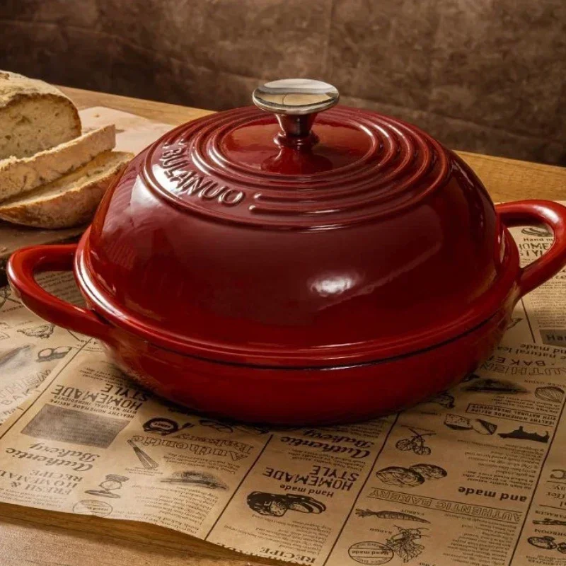 11インチの赤いエナメル鋳鉄製パン型（蓋付き）サワードウパン - Dutch Oven Enamel のレビューと価格