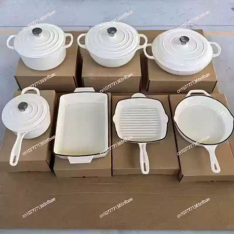 7点セットの鋳鉄製ホーロー鍋セット、キッチンキャセロール、ス - Dutch Oven Enamel のレビューと価格