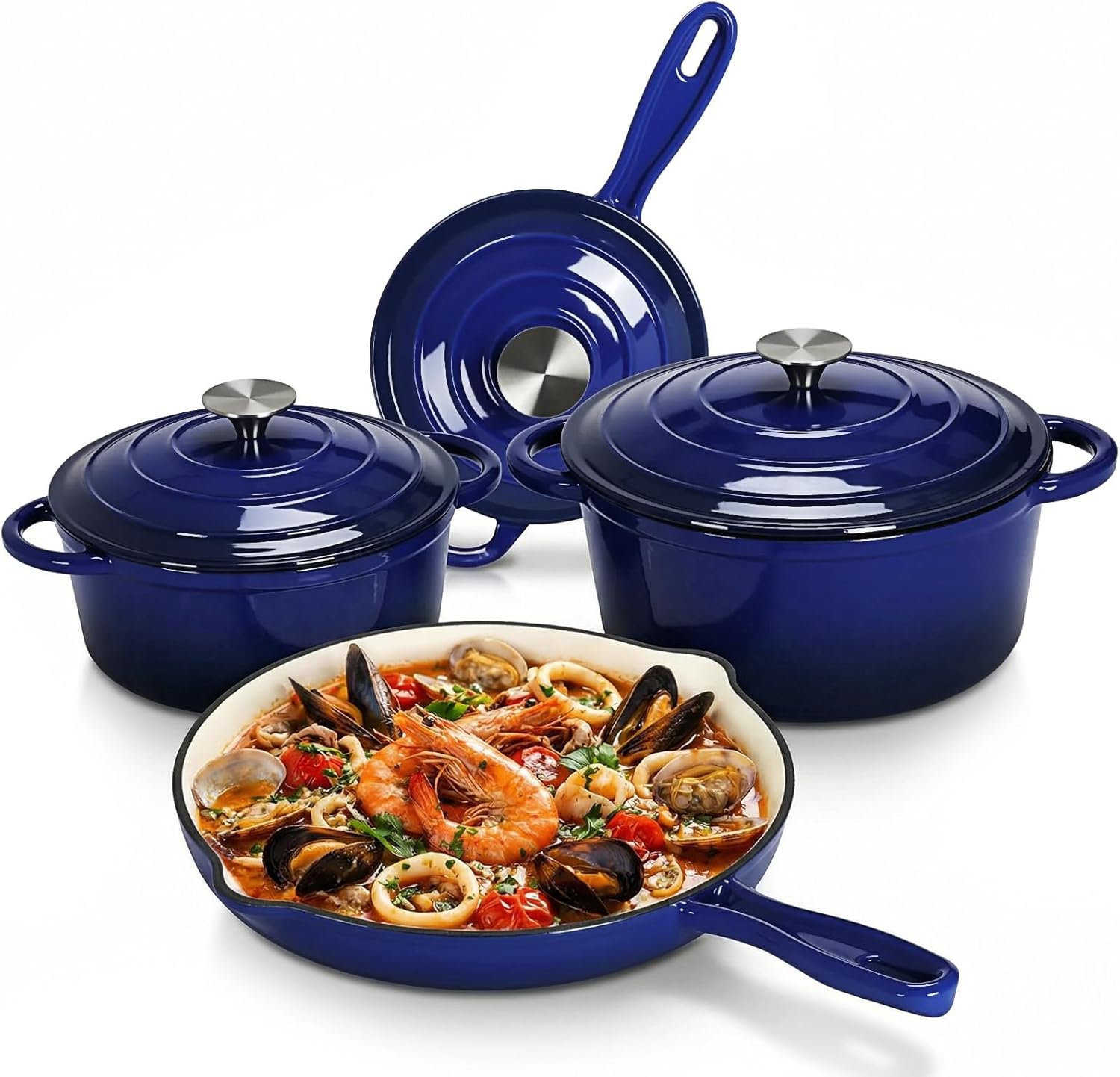 ノンスティックエナメル鋳鉄調理器具セット、7点鍋フライパンセ - Dutch Oven Enamel のレビューと価格