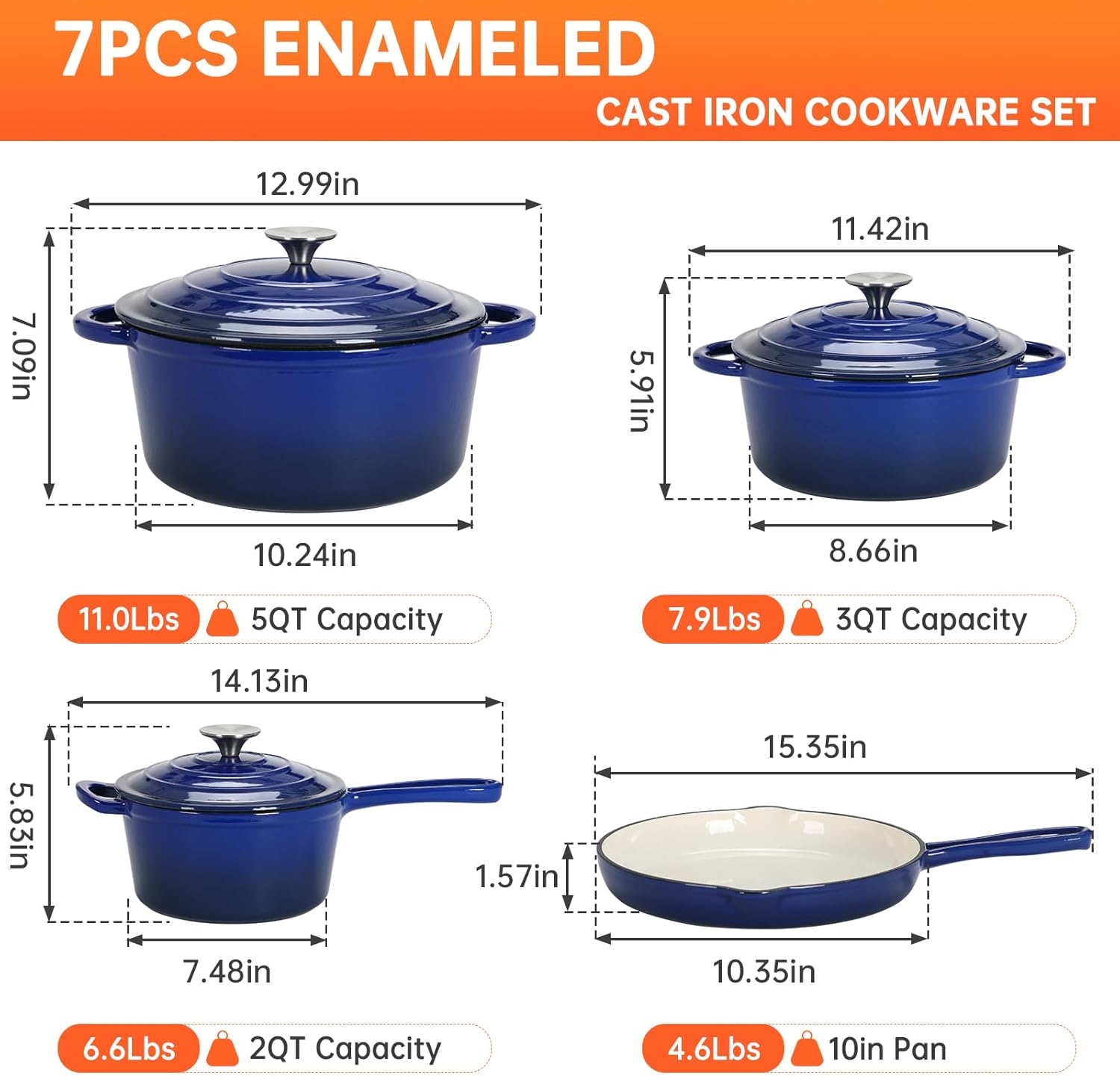 ノンスティックエナメル鋳鉄調理器具セット、7点鍋フライパンセ - Dutch Oven Enamel のレビューと価格