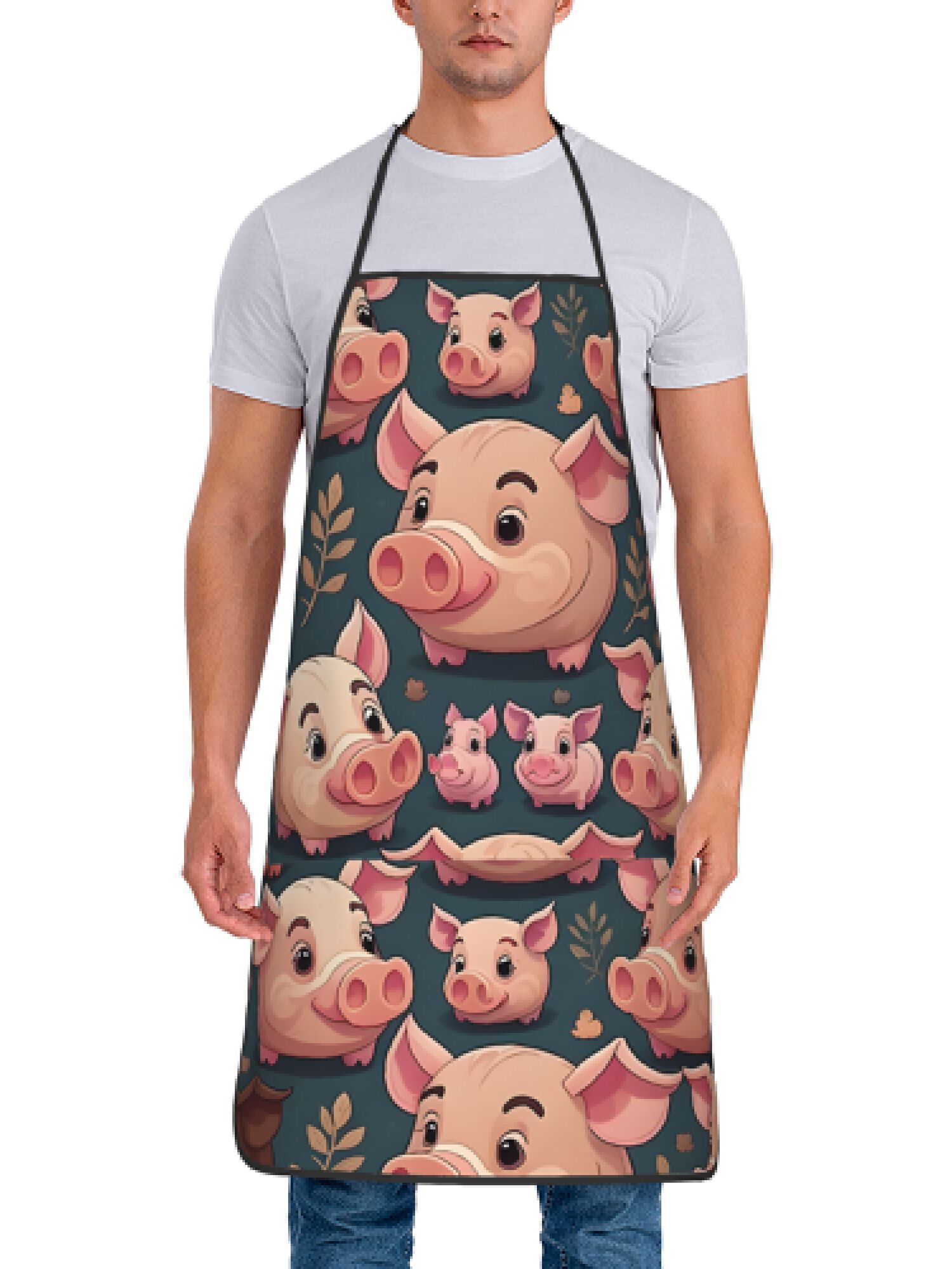 1ピースレトロピンクの豚デザインエプロン、ユニセックス、クラ - Home Cooking Ideas のレビューと価格
