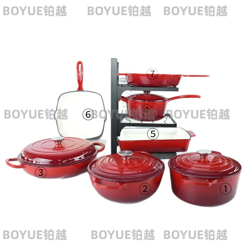 7点セットの鋳鉄製エナメル調理器具セット、ノンスティックダッ - Dutch Oven Enamel のレビューと価格