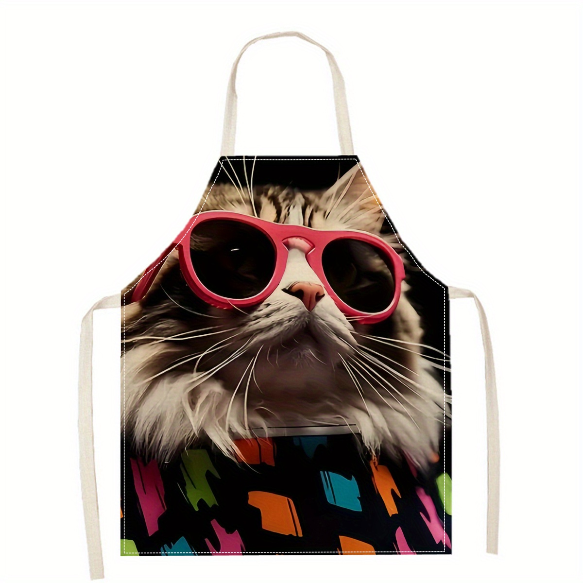 リネンエプロン 面白い猫のサングラスプリント キッチン 調理 - Home Cooking Ideas のレビューと価格