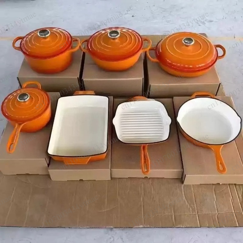 7点セットのエナメル鋳鉄製ダッチオーブンセット、キッチンキャ - Dutch Oven Enamel のレビューと価格