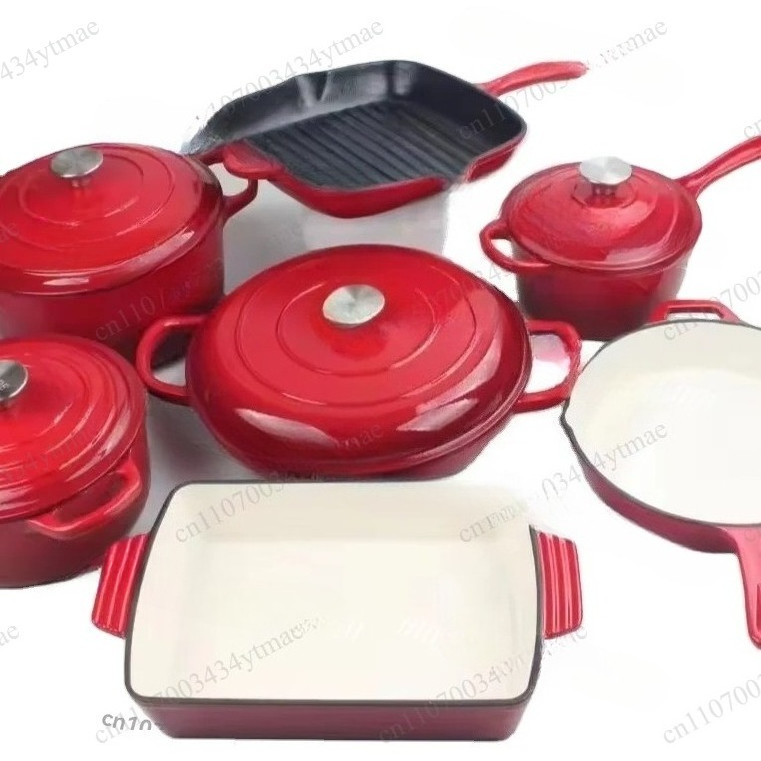 7点セットのエナメル鋳鉄製ダッチオーブンセット、キッチンキャ - Dutch Oven Enamel のレビューと価格