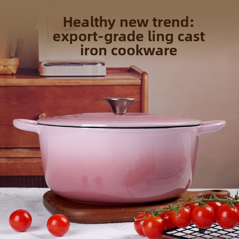 22/24/26/28cm グラデーションピンクの鋳鉄製ホー - Dutch Oven Enamel のレビューと価格